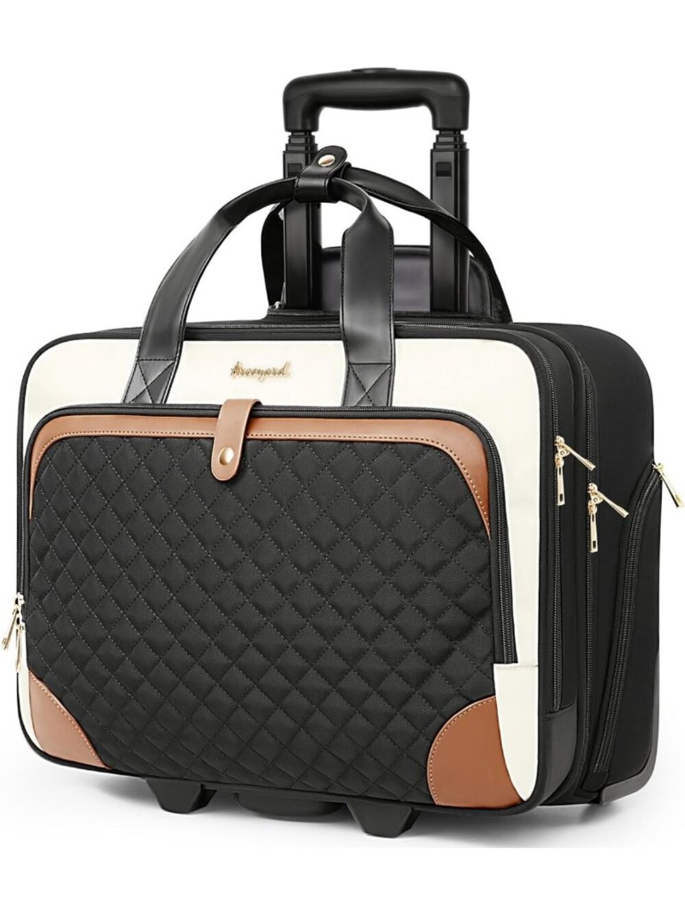 Stylish Rolling Laptop Bag for Women, Waterproof Pocket, 17" Underseat Carry-On